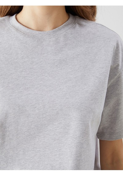 Lcw Modest Gri Bisiklet Yaka Oversize Kadın Tunik