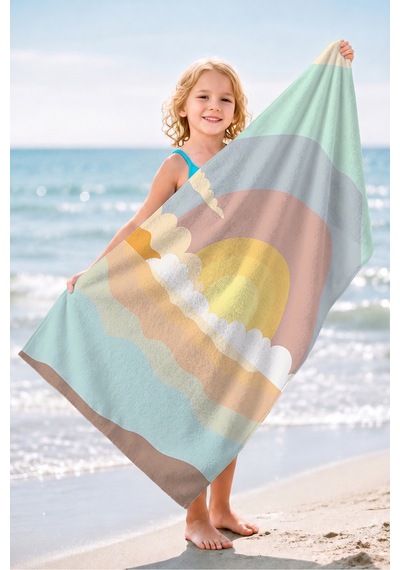 Gün Batımı Deniz Manzaralı Plaj Havlusu - Bohem Pastel Renkli Hızlı Kuruyan Mikrofiber Havlu Serin Melisa