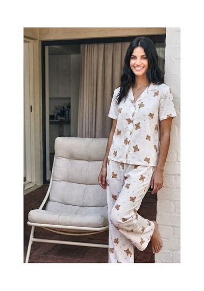 Fit Women Viskon Karışım Homewear Kırık Beyaz Pijama Takımı