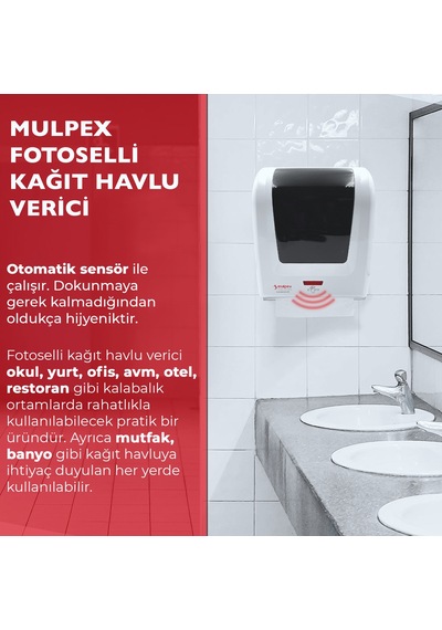Mulpex Sensörlü Fotoselli Otomatik Kağıt Havlu Makinesi 21 cm. Be Beyaz