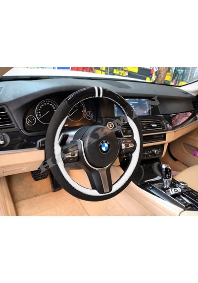 Bmw F06/f12/f13 Dikme Direksiyon Kılıfı Parlak Siyah Beyaz Detaylı Beyaz Çift Yüzük Ve Dikiş 2015-2018