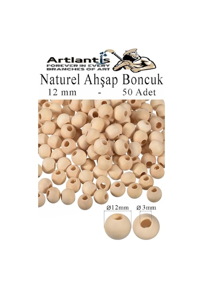 Naturel Ahşap Boncuk 12mm 50 Li 1 Paket Ham Boyanabilir Ahşap Yuvarlak Doğal Boncuklar Takı Tasarım Ektinlik Kreş Okul