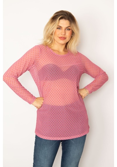 Şans Kadın Pembe Desenli Tül Bluz 65n34253-pembe Pembe