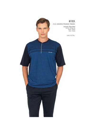 Pierre Cardin 6133 Erkek Kısa Kollu Yakası Düğmeli 3'lü Jakarlı Pijama Takımı-lacivert Pierre Cardin 6133 Erkek Kısa Kollu Yakası Düğmeli 3'lü Jakarlı Pijama Takımı-lacivert