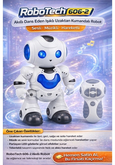 Robotech Akıllı Dans Eden Işıklı Uzaktan Kumandalı Robot Sesli Müzikli Hareketli - Mavi