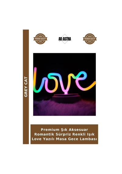 Premium Şık Aksesuar Romantik Sürpriz Renkli Işık Love Yazılı Masa Gece Lambası Çok Renkli