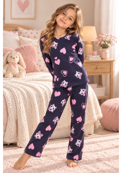 Free Beka Desenli Bisiklet Yaka Süet Kumaş Kız Çocuk Uzun Kollu Pijama Takımı Siyah Free Beka Desenli Bisiklet Yaka Süet Kumaş Kız Çocuk Uzun Kollu Pijama Takımı Siyah