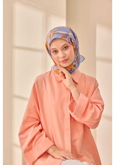 Silk Home Olinda İpek Eşarp 47003-24 Mavi Lila, Turuncu, Vizon, Mor