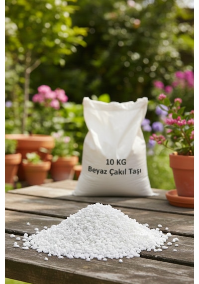 10 Kg Beyaz Çakıl Taşı Vazo Saksı Bahçe Taşı, Doğal & Dekoratif
