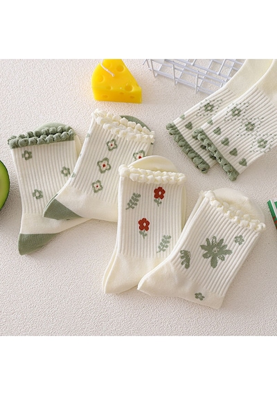 Hitit Socks Kadın 5 Çift Premium Kabartma Desenli Çiçek Ve Çi... Çok Renkli