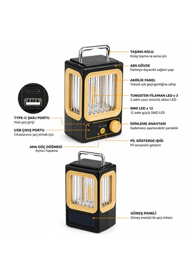 Solar - Güneş Enerjili Usb Şarjlı Nostalji Solar Lamba 1500mah Hs-234 5250 Diyarı Fırsat