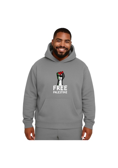 Benroma Free Palestıne Baskılı Büyük Beden Unisex Sweatshırt Gri