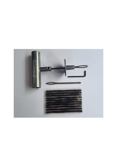 Dubleks Lastik Tamir Seti: 1 Metal Zamak Fitil Atma Aleti, 10 Adet 3x100mm Kısa Fitil Ve Yedek Uç 10 Yama Yapar