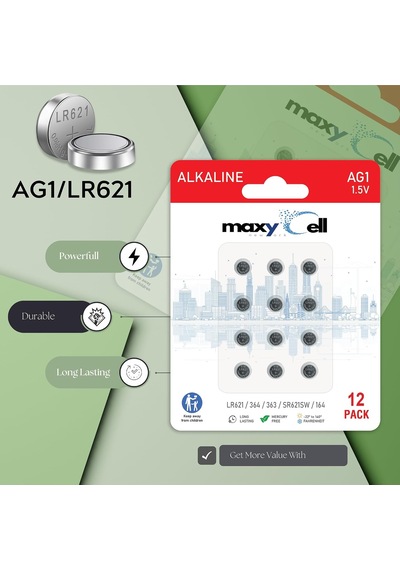 Ag1 Lr621 Alkalin Düğme Pil 1,5v Saatler, Oyuncaklar, Araç Kumandaları, İşitme Cihazları Ve Elektronik Cihazlar İçin Uzun Ömürlü Sızdırmaz Sr621, 164, 364, Gp164 İle Uyumlu 12'li Paket