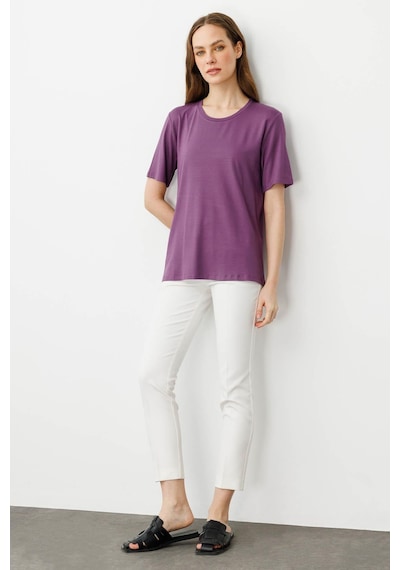 Kadın Sıfır Yaka Basic Penye T-shirt Lila Lila