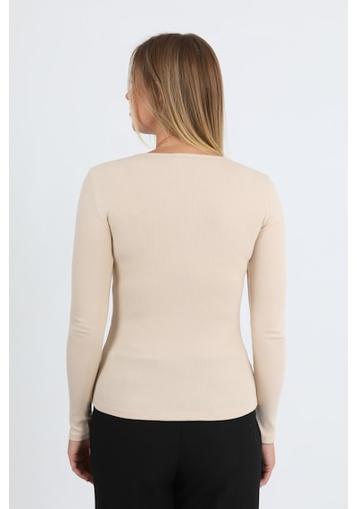 Hdm Kadın Bej Uzun Kollu Fitilli Patlı Çıtçıtlı Basic Örme Bluz - H6172