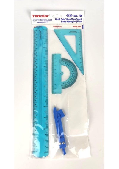 Elastik Çizim Takımı 30 Cm Pergelli Çok Renkli