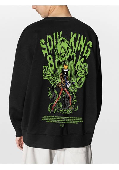 Unisex Siyah Brook Baskılı Hoodie Oversize Kapşonsuz Sweatshirt Siyah