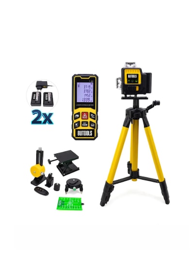 Butools 3 Eksen 12 Çizgi X2 Lazer Metre Yatay Dikey Gönye 360 D Gönye Lazer Trıpod Ayaklı Şarzlı