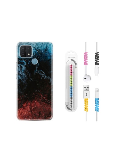 Oppo A15S Kılıf Kablo Koruyuculu Red Blue Black Abstact 1386
