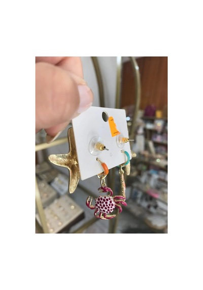 Deniz Yıldızı Ve Yengeç Model 2'li Küpe Çok Renkli