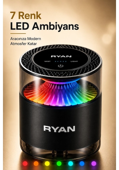 Ryan Cloud Mist Pro Akıllı Araç İçi Koku Difüzörü Nano Mist, 360 Koku Yayılımı, 7 Renk Led, 800 Mah, 2 Kartuşlu