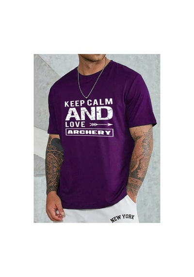Medinenur Unisex Keep Calm Bisiklet Yaka Tshirt Mor