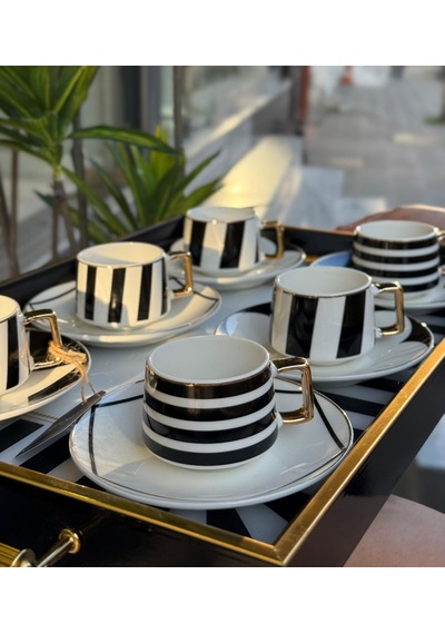 6'lı Porselen Black Royal Kahve Fincanı-3262 Çok Renkli