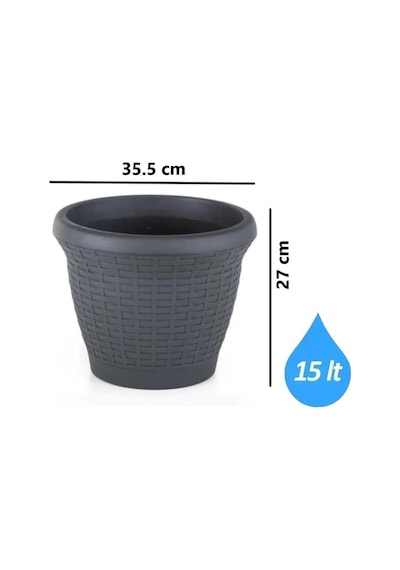 Omnipazar So-hs04 Plastik Hasır Desenli Saksı 15 Lt Antrasit 6 Adet