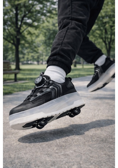Muggo Flow Çocuk Işıklı Patenli Tekerlekli Sneaker Spor Ayakkabı Siyah