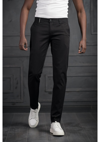 Perpant Slimfit Küçük Armürlü Yazlık Pamuklu Gabardin Pantolon Siyah