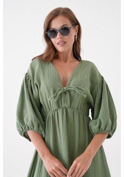 Mg Otantik %100 Pamuk V Yaka Müslin Kumaş Beli Lastikli İp Detaylı Kısa Kol Elbise Mg-2025 Haki Mg Otantik %100 Pamuk V Yaka Müslin Kumaş Beli Lastikli İp Detaylı Kısa Kol Elbise Mg-2025 Haki