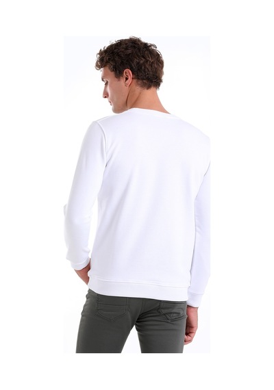 Hatemoğlu Beyaz Regular Fit Düz Pamuklu Bisiklet Yaka Sweatshirt Beyaz