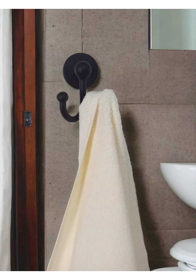 Banyo Aksesuar Seti, Siyah, Düz Havluluk, K. Tuvalet Kağıtlığı, Bornozluk - Mat Siyah Siyah