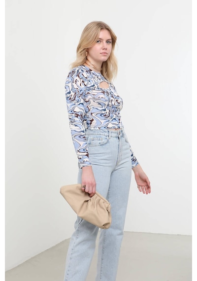 Pencere Detaylı Jakarlı Crop Top 001