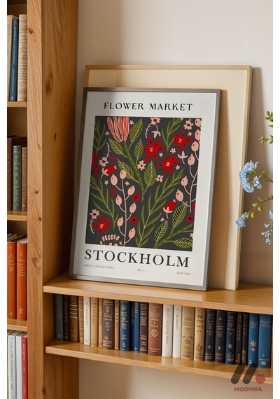 Flower Market Stockholm Posteri, Siyah Çerçeveli Duvar Tablosu - Ev Dekorasyonu