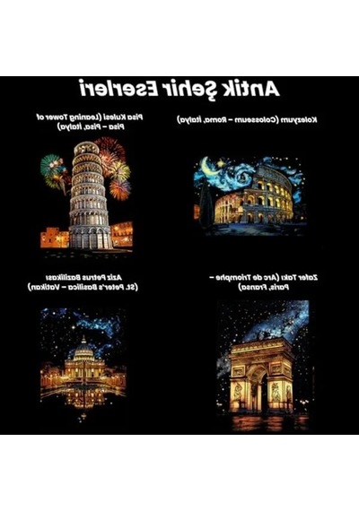Kazıma Çizim Seti, Antik Şehir Temalı 4 Adet Hobi Tablosu