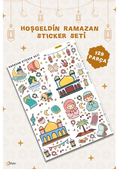 Sevimli Ramazan Figürleri Çocuk Bebek Odası Duvar Cam Dolap Kitap Mini Sticker Seti 123 Parça Karışık