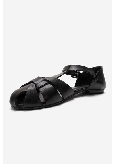 Luvishoes Alına Siyah Cilt Hakiki Deri Kadın Sandalet