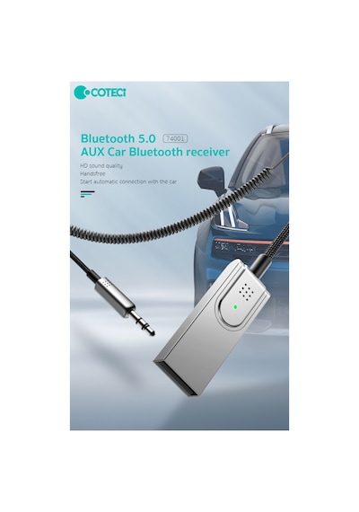 74001 Bluetooth 5.0 Aux Araç Kiti Mikrofonlu Hands-free Ses Alıcısı Adaptör Receiver Teyp Ses Ve Arama Aktarıcı 3.5mm Jack Yaylı Kablo