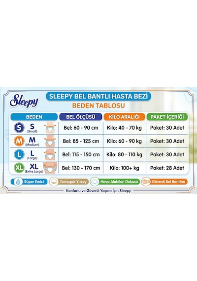Sleepy Sensitive Belbantlı Yetişkin Hasta Bezi Medium 120 Adet 4x30 Paket M