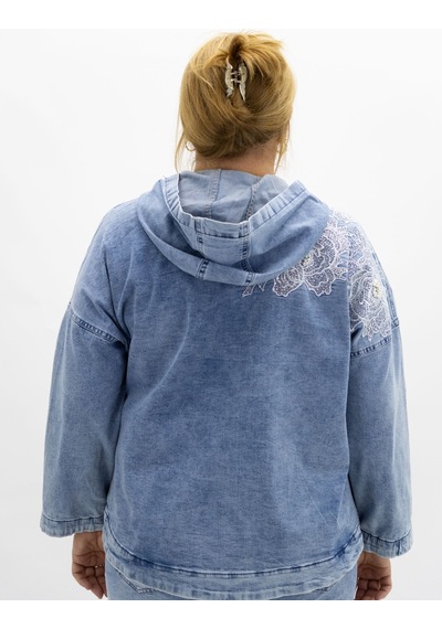 Trieste Büyük Beden Denim Kapüşonlu Gül Deseni İşlemeli Boncuklu Önden Cep Detaylı Düğmeli Kadın Ceket Mavi Trieste Büyük Beden Denim Kapüşonlu Gül Deseni İşlemeli Boncuklu Önden Cep Detaylı Düğmeli Kadın Ceket Mavi