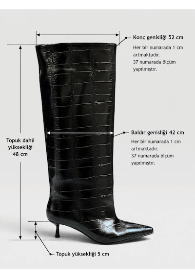Erva'nın Butiği Siyah Kroko Veray Xl Oversize Kalın Baldır 5 Cm Mini Topuk Çizme-6518