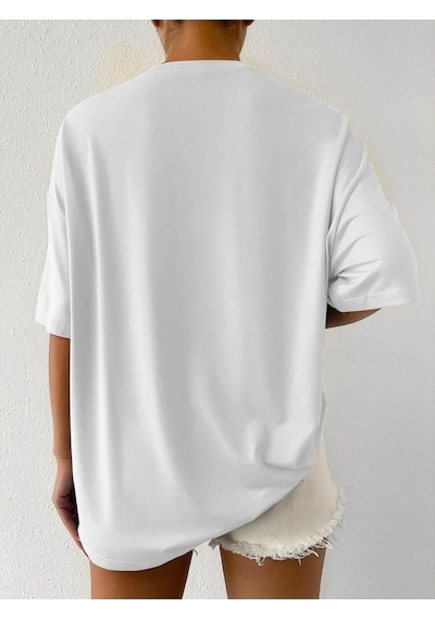 Noıssey Chulchan Shop Happiness Baskılı Beyaz Oversize T-shirt
