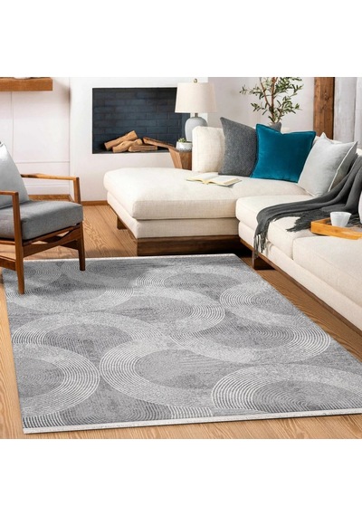 Bespoky Sahare Gri Geometrik Modern Salon Halısı Makine Dokuma