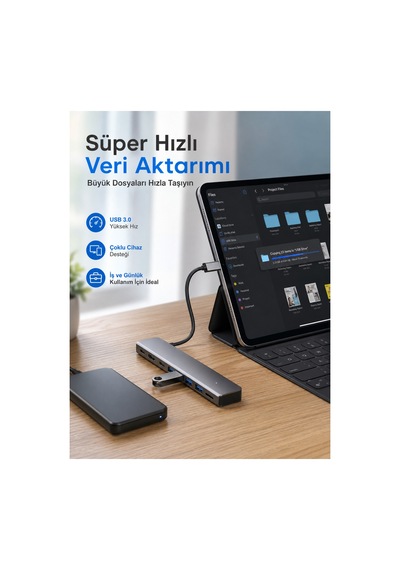Type-c Hub 8'i 1 Arada Çok Fonksiyonlu Çoklayıcı Ultra Hızlı Rj45 Ethernet, 4k Hdmı Ekran Paylaşımı, 2 Adet Usb 3.0 Girişi Mikro Sd Kart Okuyucu Ve Güvenli Pd Hızlı Şarj Desteği Sunan Şık Hub