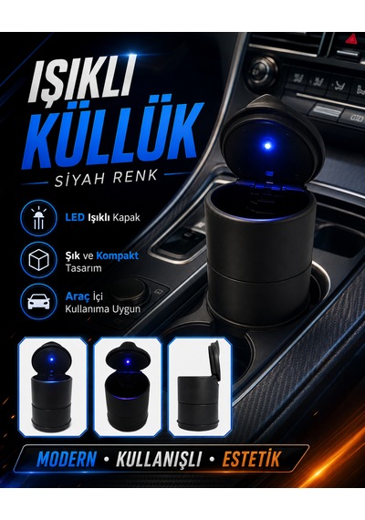 Işıklı Küllük Siyah Renk