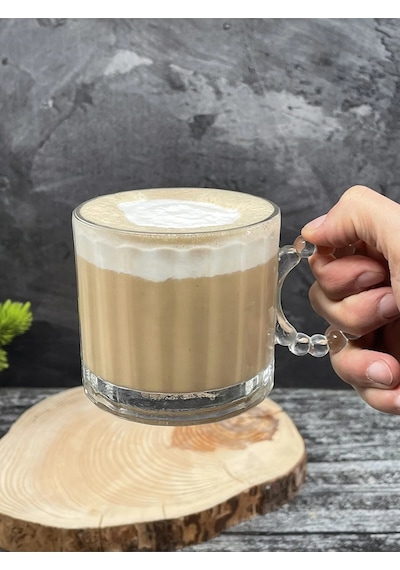 6 Lı Cam Boncuk Kulplu Bardak Kupa Çay Kahve Meşrubat Bardağı 325