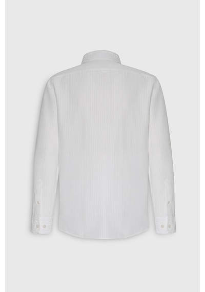 AC&Co / Altınyıldız Classics Erkek Beyaz Pamuklu Slim Fit Dar Kesim Düğmeli Yaka Gofre Desenli Gömlek Beyaz