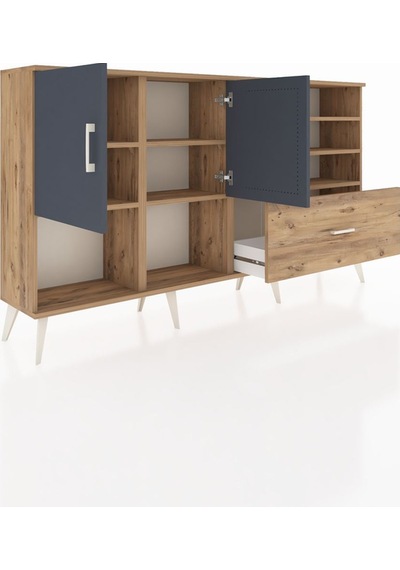 Arges Konsol 7 Raflı Tek Çekmeceli 2 Kapaklı 176x30x99 Çam-antrasit/çam Antrasıt/atlas Çam - Atlas Çam